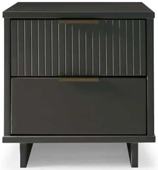 Manhattan Comfort Granville Modern Fluted Nightstand 2.0 with 2 Full Extension Drawers, Sled Legs, and Gold Accent Metal Handle, Bedside End Table for Bedroom or Living Room in Dark Grey