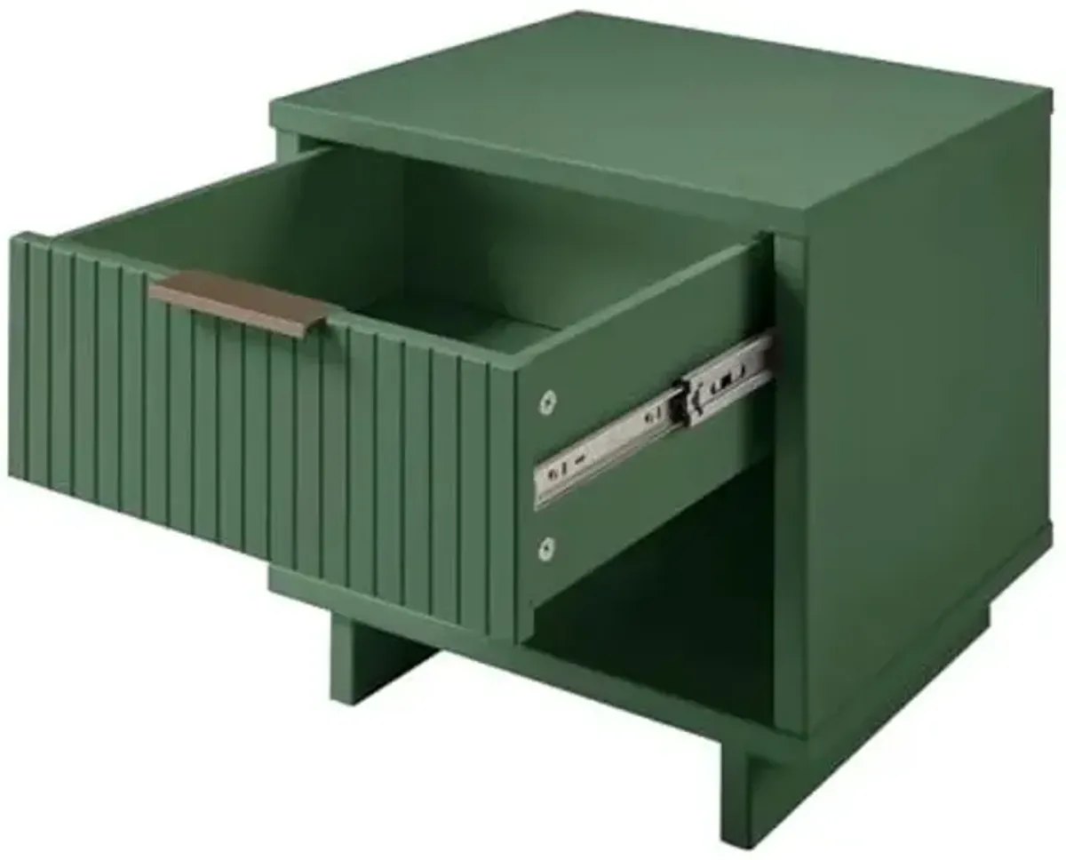 Manhattan Comfort Granville Modern Nightstand 1.0 with 1 Full Extension Drawer, Sled Legs, and Gold Accent Metal Handle, Bedside End Table for Bedroom or Living Room in Sage Green