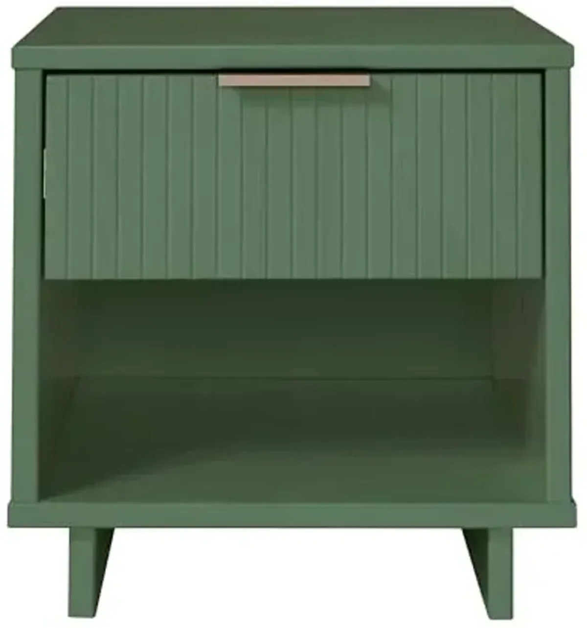 Manhattan Comfort Granville Modern Nightstand 1.0 with 1 Full Extension Drawer, Sled Legs, and Gold Accent Metal Handle, Bedside End Table for Bedroom or Living Room in Sage Green
