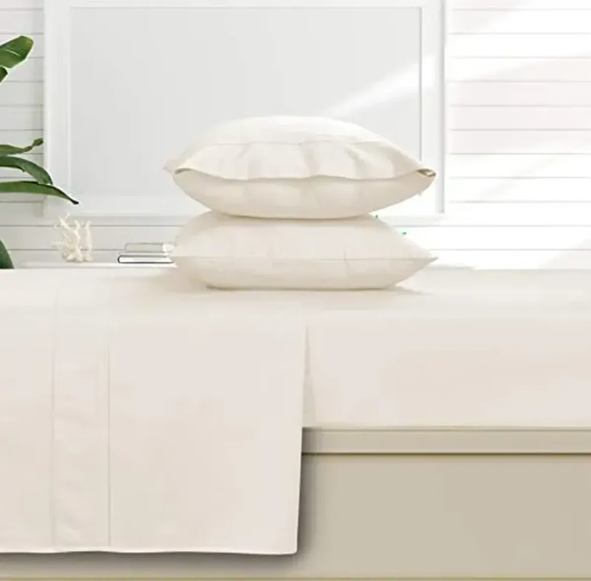 Tribeca Living Cal King Fitted Sheet, Soft Egyptian Cotton Sateen Solid Sheets, Extra Deep Pocket, 500 Thread Count, Luxury Bedding, Ivory