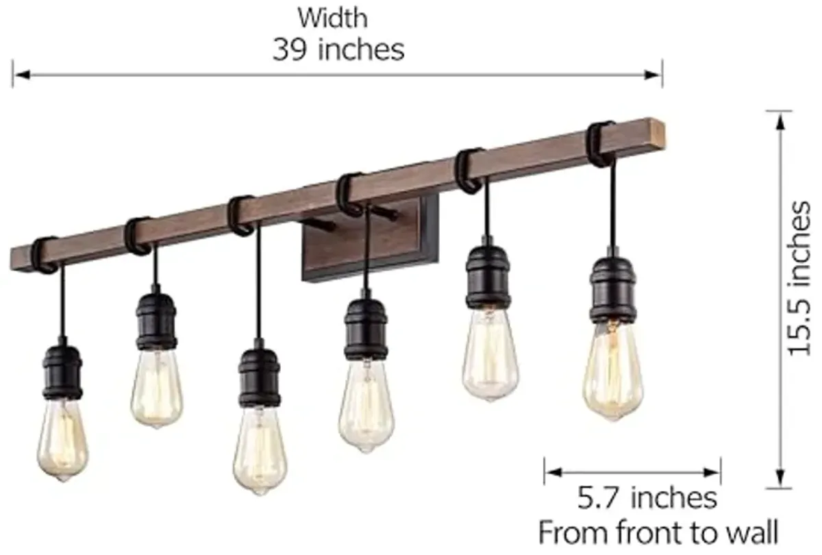 The Lighting Store Betisa 6-Light Antique Black and Faux Wood Grain Finish Wall Sconce