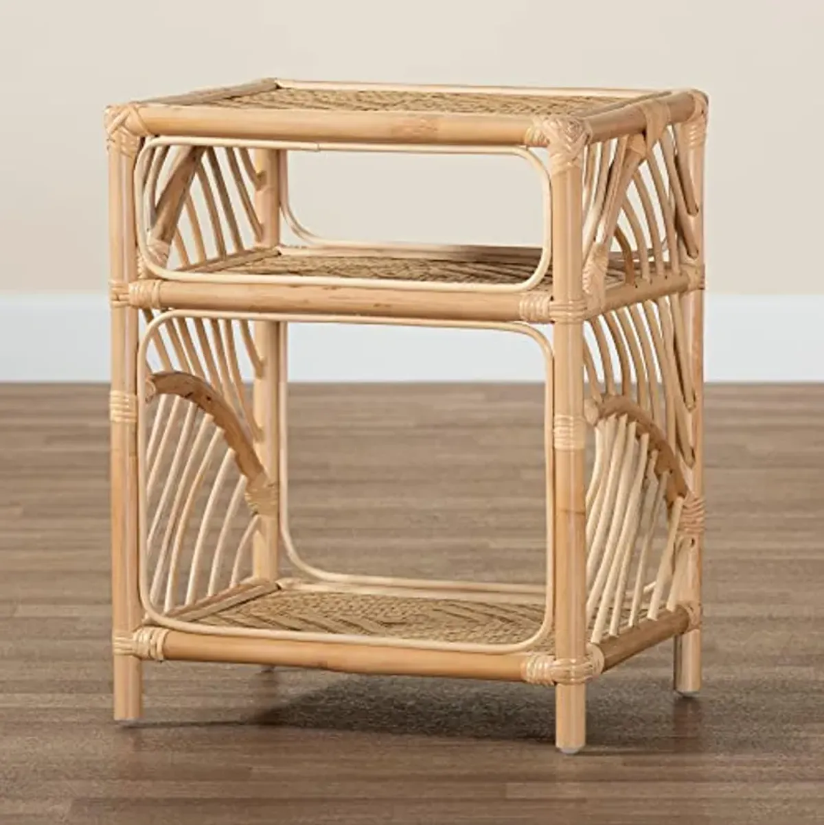 Baxton Studio Baara Natural Rattan Nightstand, 2-Shelf