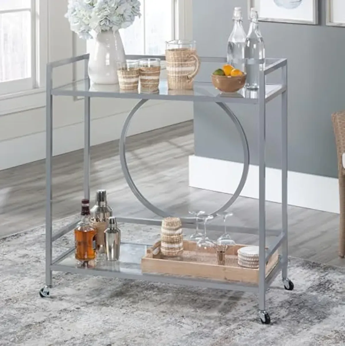 Sauder International Lux Bar Cart, Silver Finish