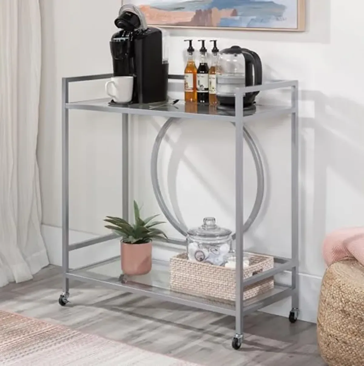 Sauder International Lux Bar Cart, Silver Finish