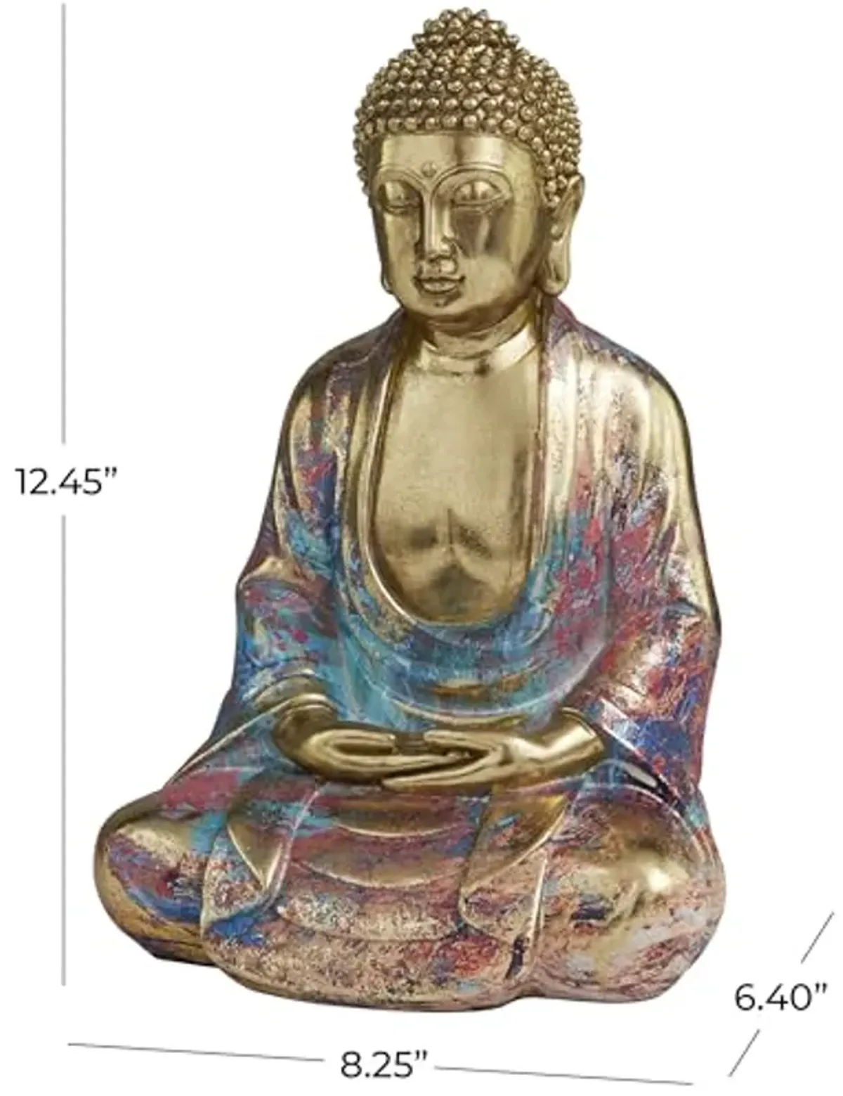 The Novogratz Resin Buddha Decorative Sculpture Home Decor Statue, Accent Figurine 8" x 6" x 12", Multi Colored