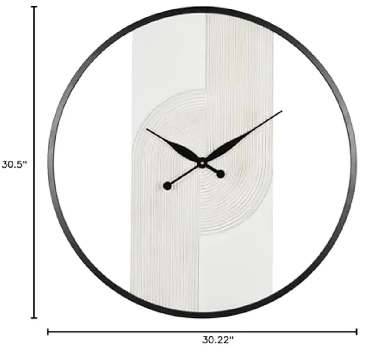 The Novogratz Wood Geometric Decorative Wall Clock Art Deco Inspired Line Art Wall Clock for Home with Black Accents, Wall Clock for Room 30" x 2" x 31", White