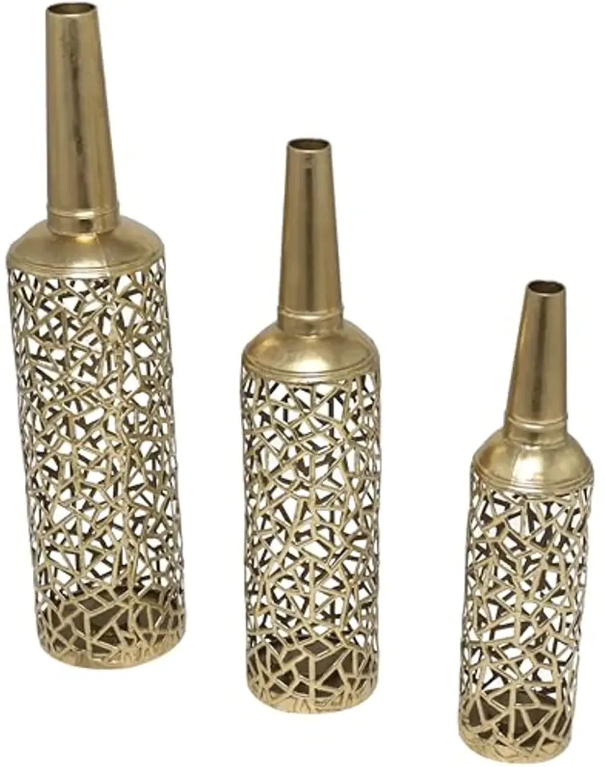 The Novogratz Metal Decorative Vase Abstract Patterned Centerpiece Vases with Open Frame Design, Set of 3 Vases for Home Decoration 30, 25, 21" H, Gold