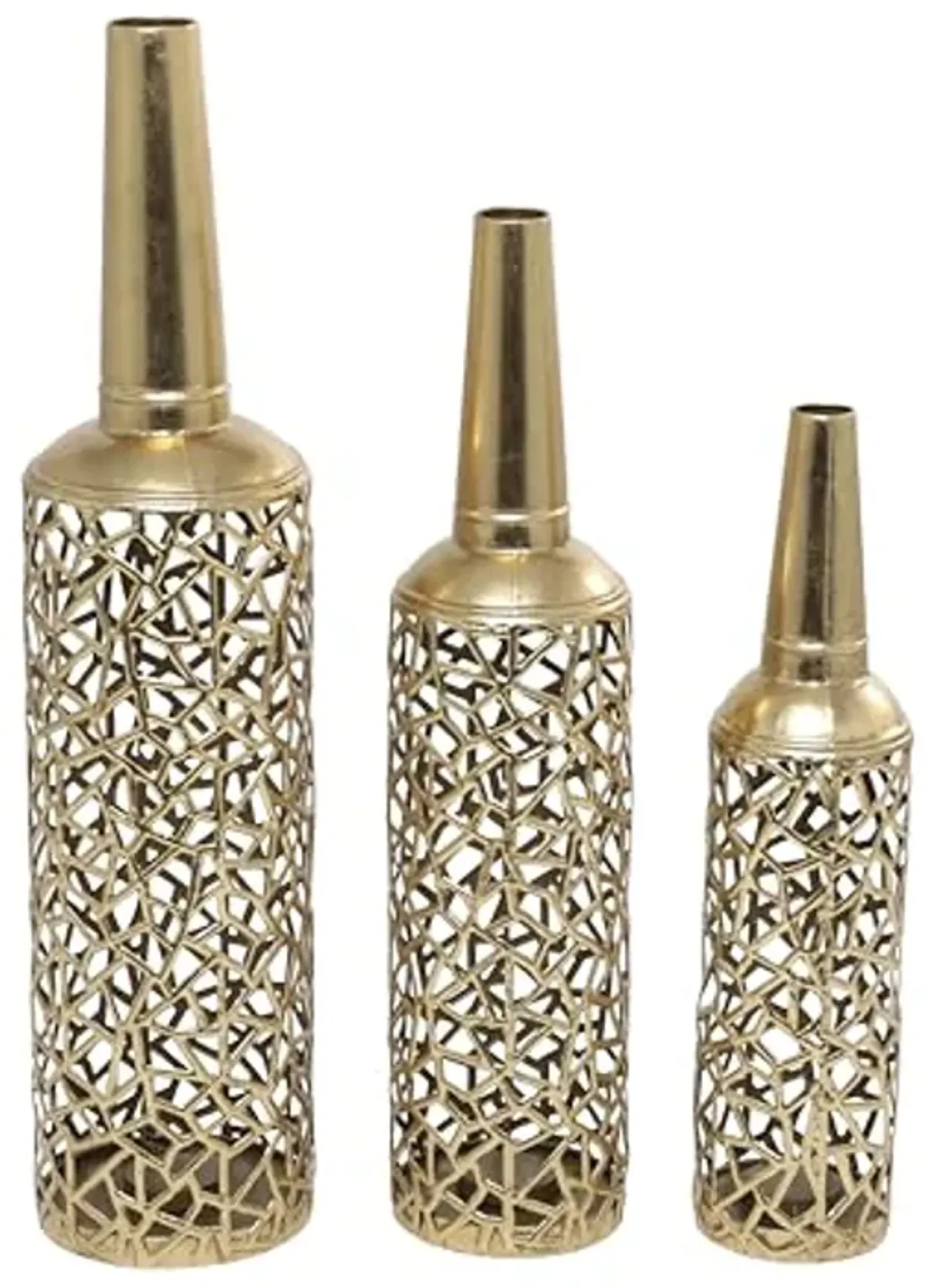 The Novogratz Metal Decorative Vase Abstract Patterned Centerpiece Vases with Open Frame Design, Set of 3 Vases for Home Decoration 30, 25, 21" H, Gold