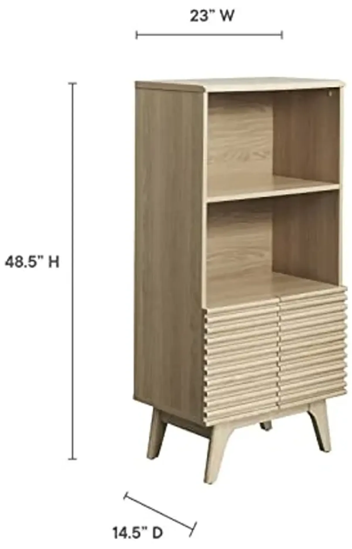 Modway Render Mid-Century Modern Office, Display Cabinet Bookshelf, Oak