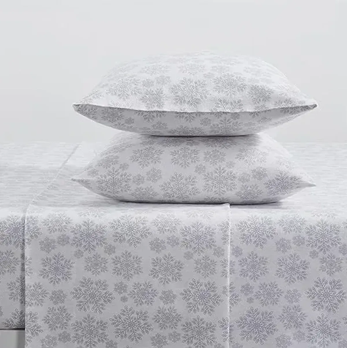 Tahari Home - King Sheets, 4-Piece Cotton Flannel Bedding with Matching Pillowcases, Brushed for Extra Softness, Cozy Home Decor (Snowflake Silver, King)