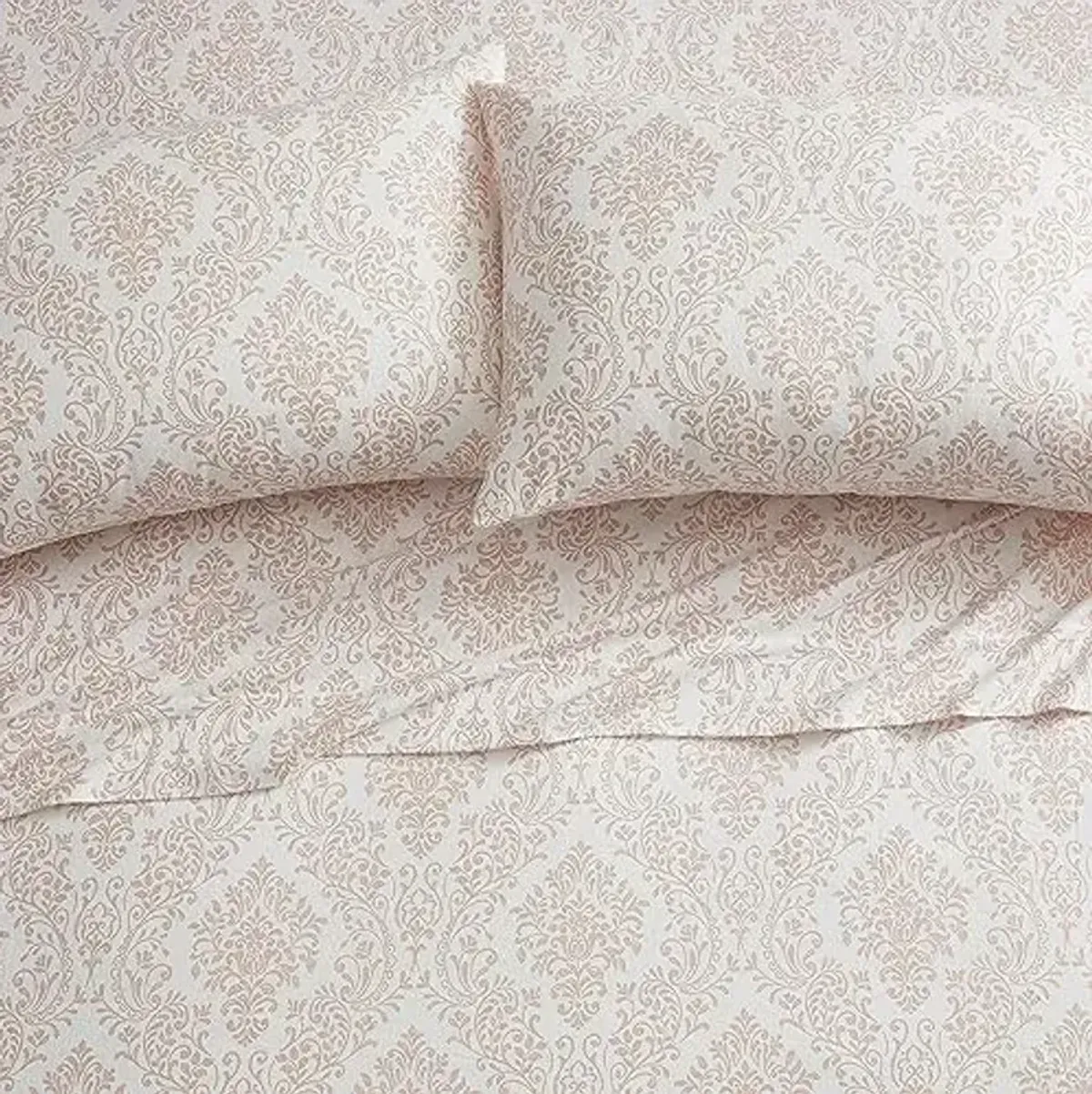 Tahari Home - Queen Sheets, 4-Piece Cotton Flannel Bedding with Matching Pillowcases, Brushed for Extra Softness, Cozy Home Decor (Damask Blush, Queen)