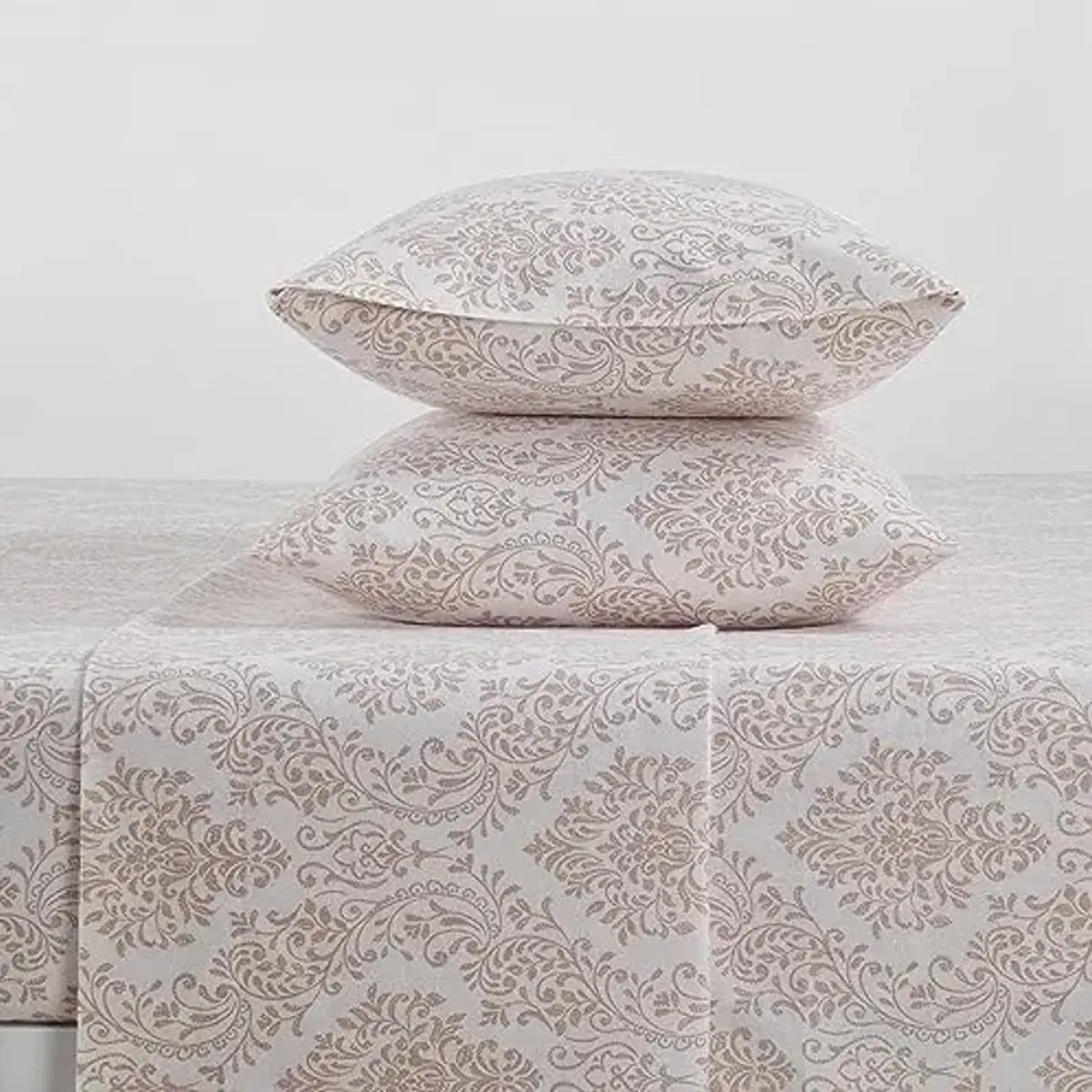 Tahari Home - Queen Sheets, 4-Piece Cotton Flannel Bedding with Matching Pillowcases, Brushed for Extra Softness, Cozy Home Decor (Damask Blush, Queen)