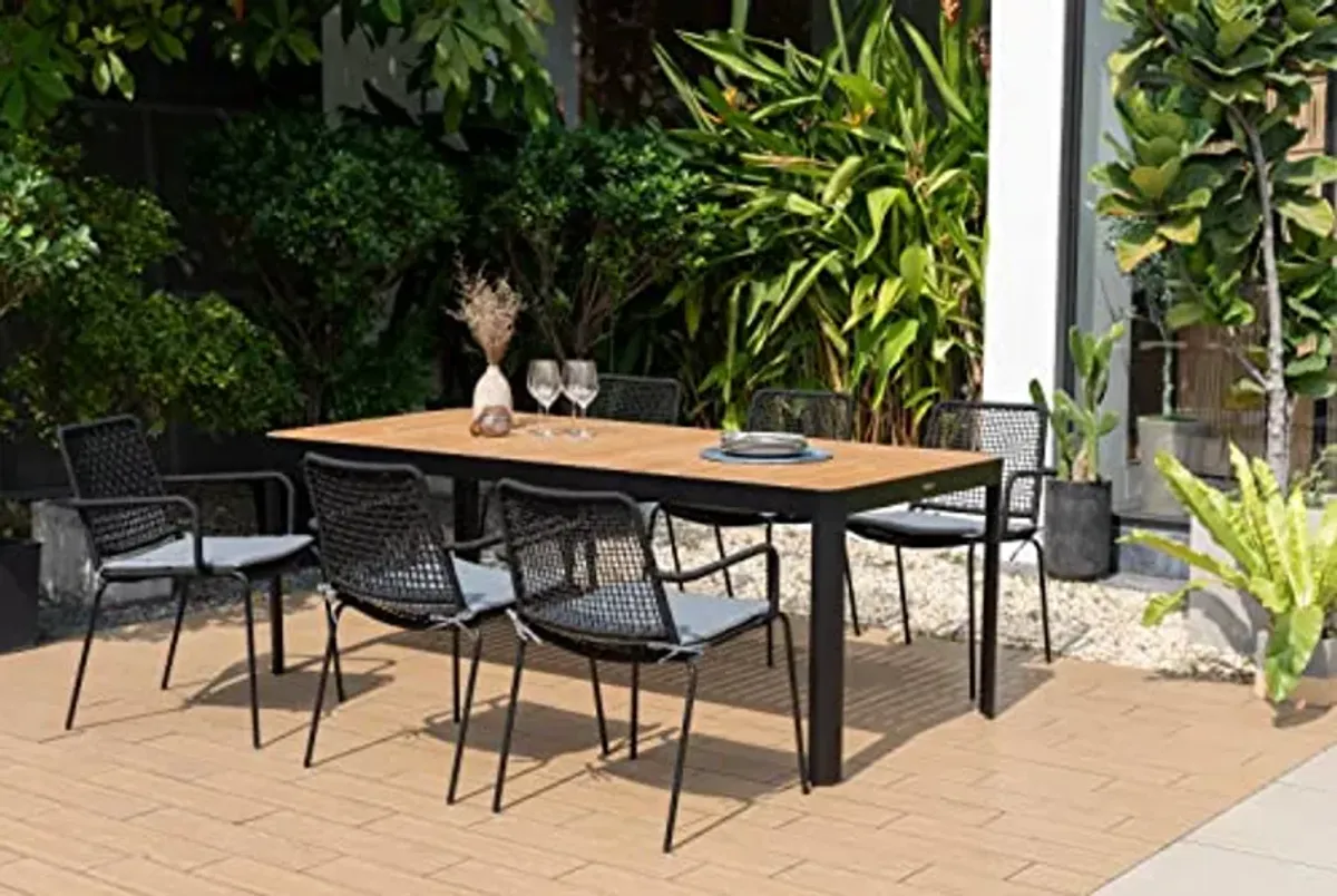 Amazonia Aluminum and Rope Chairs| Ideal for Patio and Outdoors Pesaro 7-Piece Rectangular Dining Set |, Black