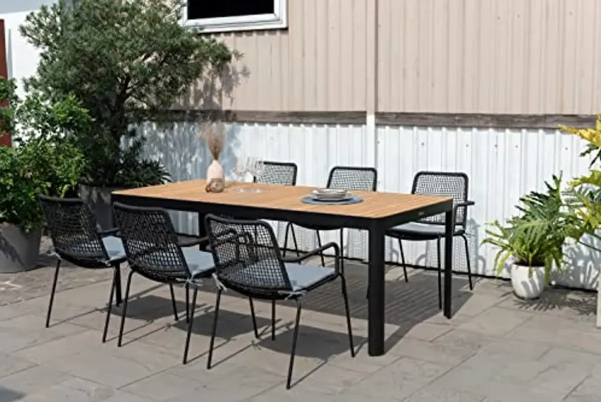 Amazonia Aluminum and Rope Chairs| Ideal for Patio and Outdoors Pesaro 7-Piece Rectangular Dining Set |, Black