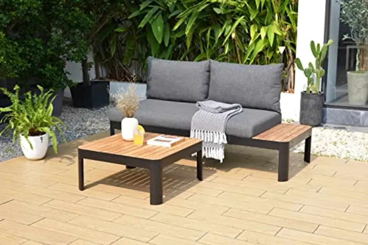 Amazonia | Teak Wood | Ideal for Patio and Indoors Gubbio 1-Piece Outdoor Square Side Table |, Black