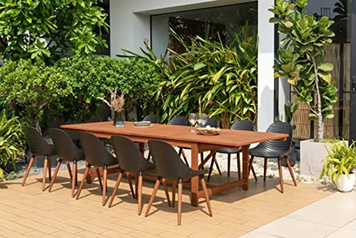 Amazonia | Eucalyptus Wood | Ideal for Patio and Outdoors Nardo 11-Piece Rectangular Extendable Dining Set, Brown