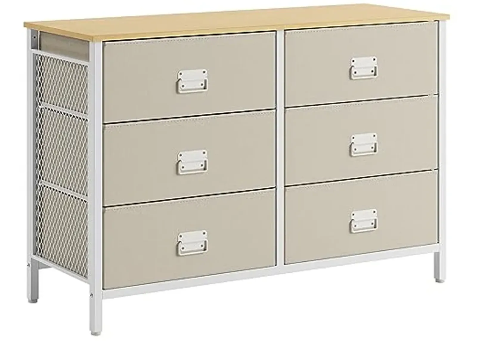 SONGMICS Dresser for Bedroom, Storage Organizer Unit with 6 Fabric Drawers, Steel Frame, for Living Room, Entryway, 15.7" D x 46.6" W x 31.5" H, Rattan Yellow + Cream White