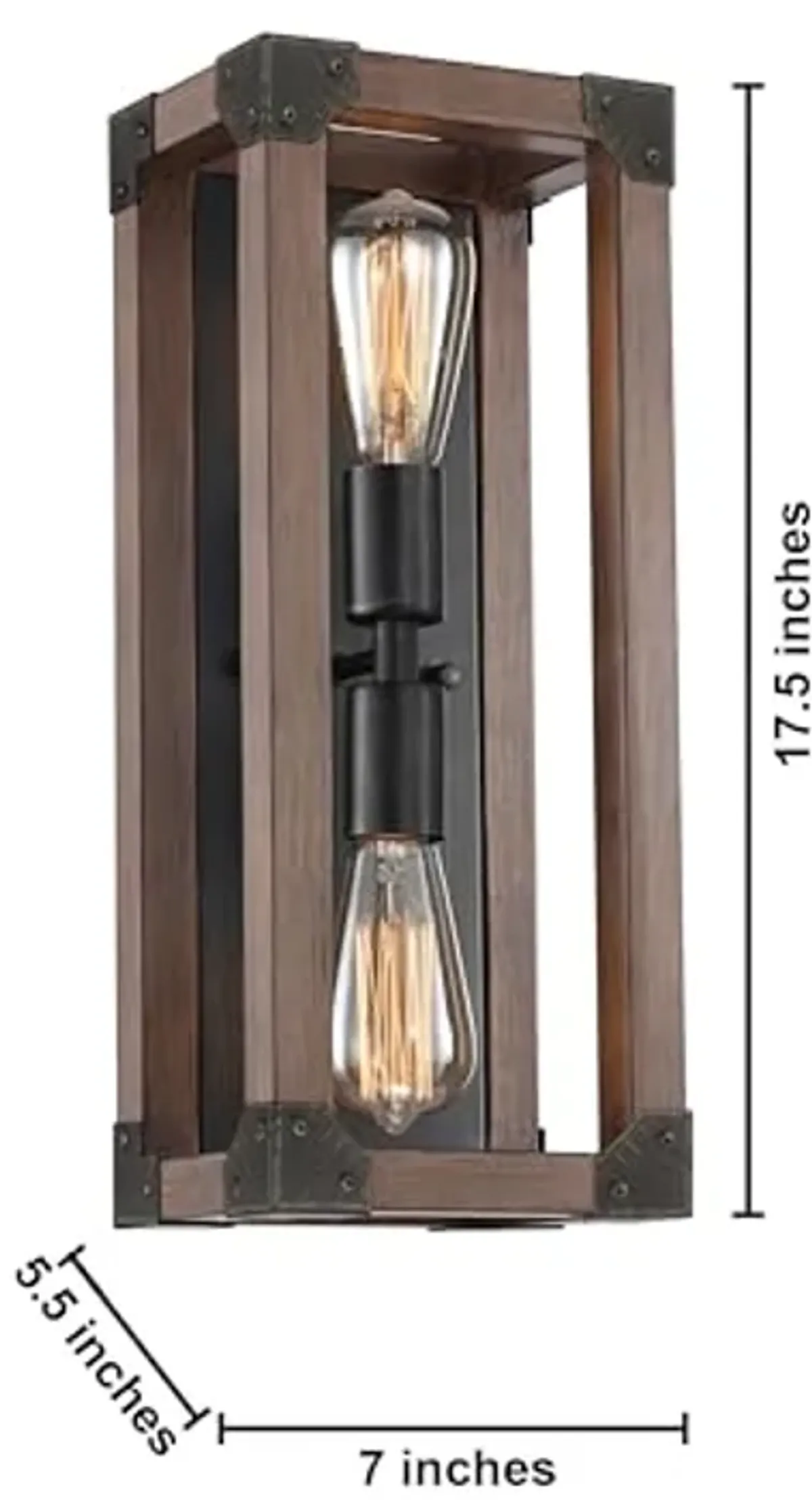 The Lighting Store Larissa Pine Wood 2-Light Wall Sconce Antique Black Metal Finish