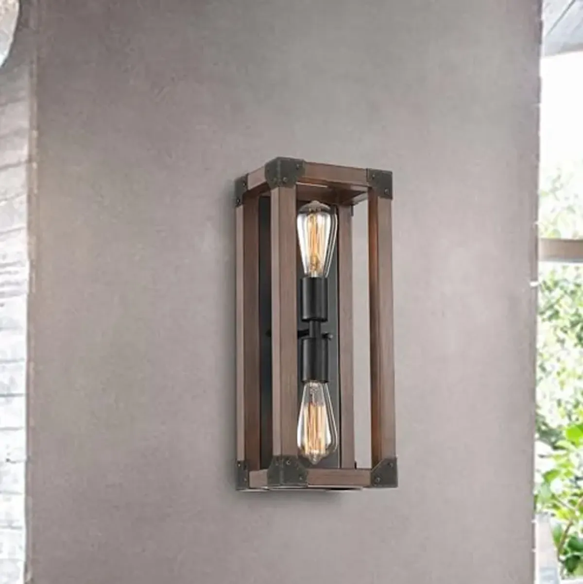 The Lighting Store Larissa Pine Wood 2-Light Wall Sconce Antique Black Metal Finish