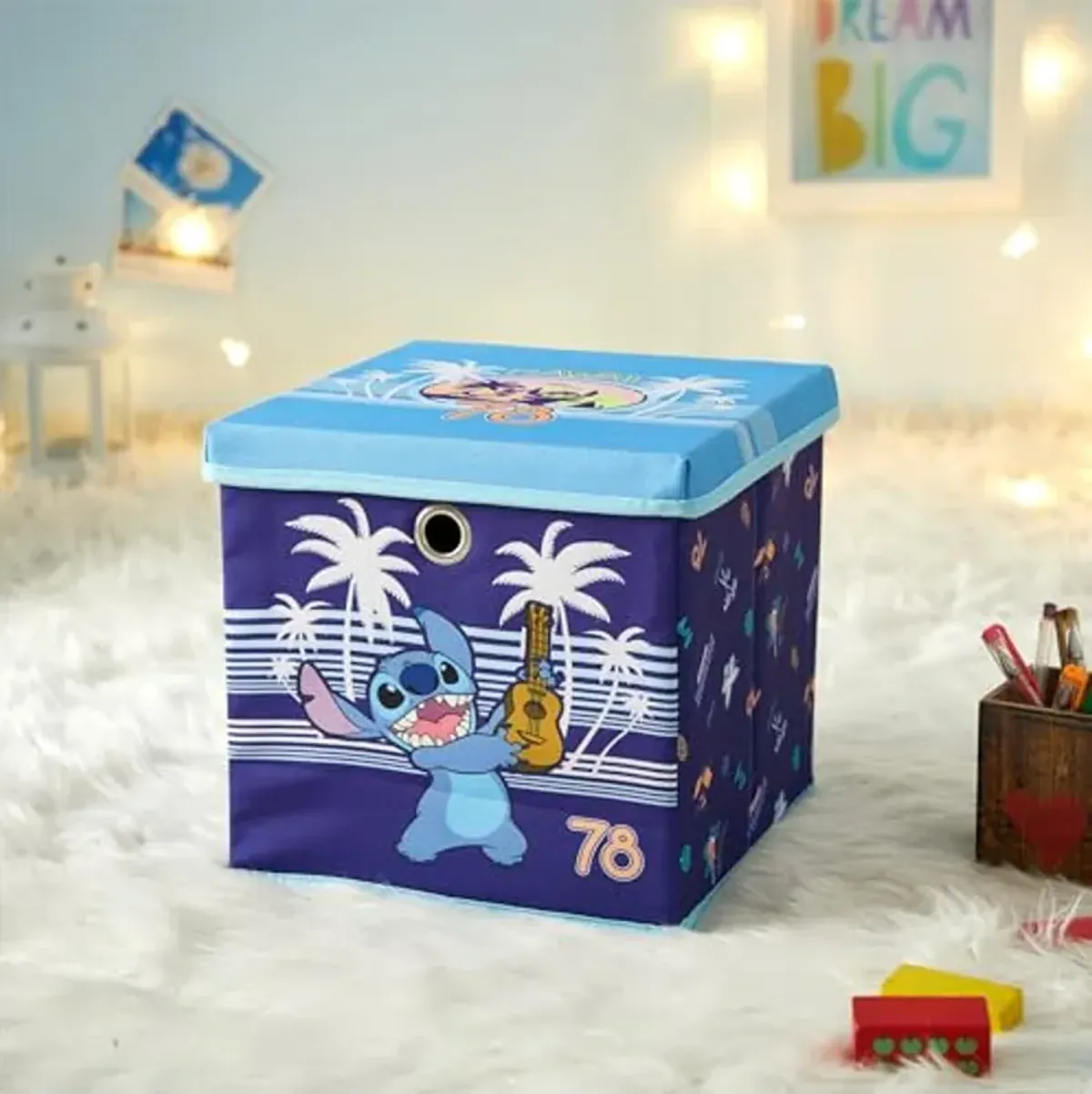 Idea Nuova Lilo and Stitch Collapsible Storage Cube with removable Lid, 10" Wx10 Hx10 D