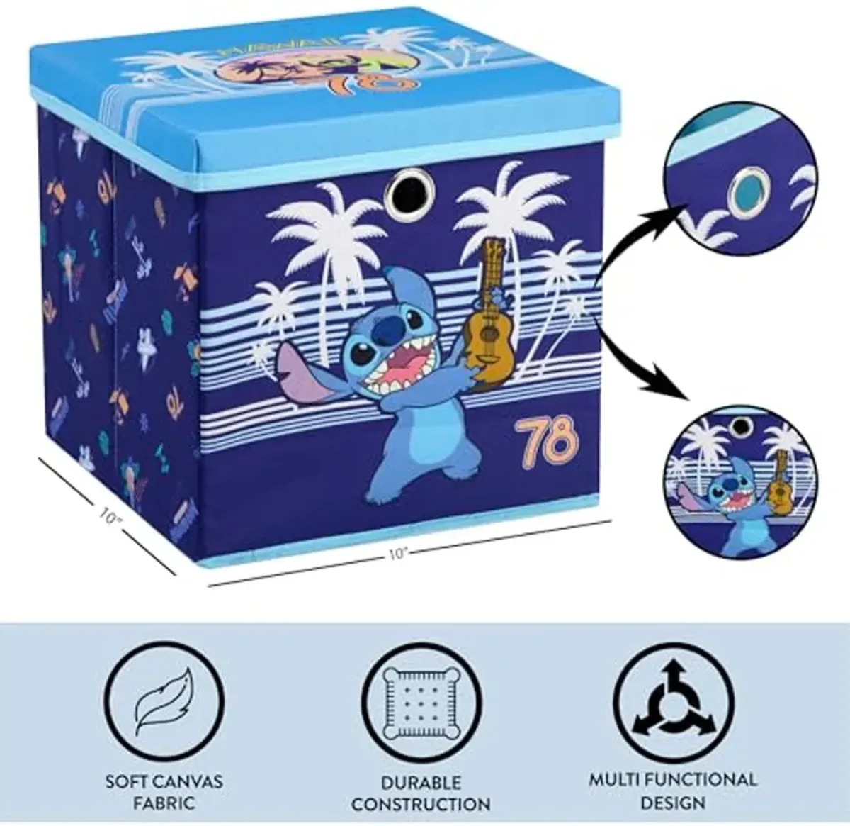 Idea Nuova Lilo and Stitch Collapsible Storage Cube with removable Lid, 10" Wx10 Hx10 D