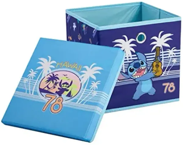 Lilo & Stitch Collapsible Storage Cube with Removable Lid,10"x10"x10" Fabric Organizer Bin for Kids’ Toys, Clothes & Accessories, Bedroom or Playroom Storage Box
