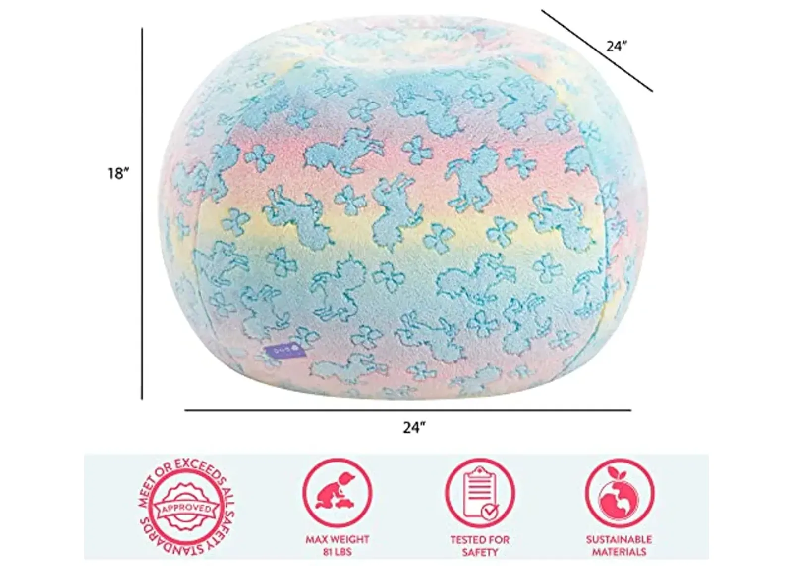 Idea Nuova Nickelodeon JoJo Siwa Embossed Faux Fur Round Bean Bag Chair for Kids,24"x24"x18"