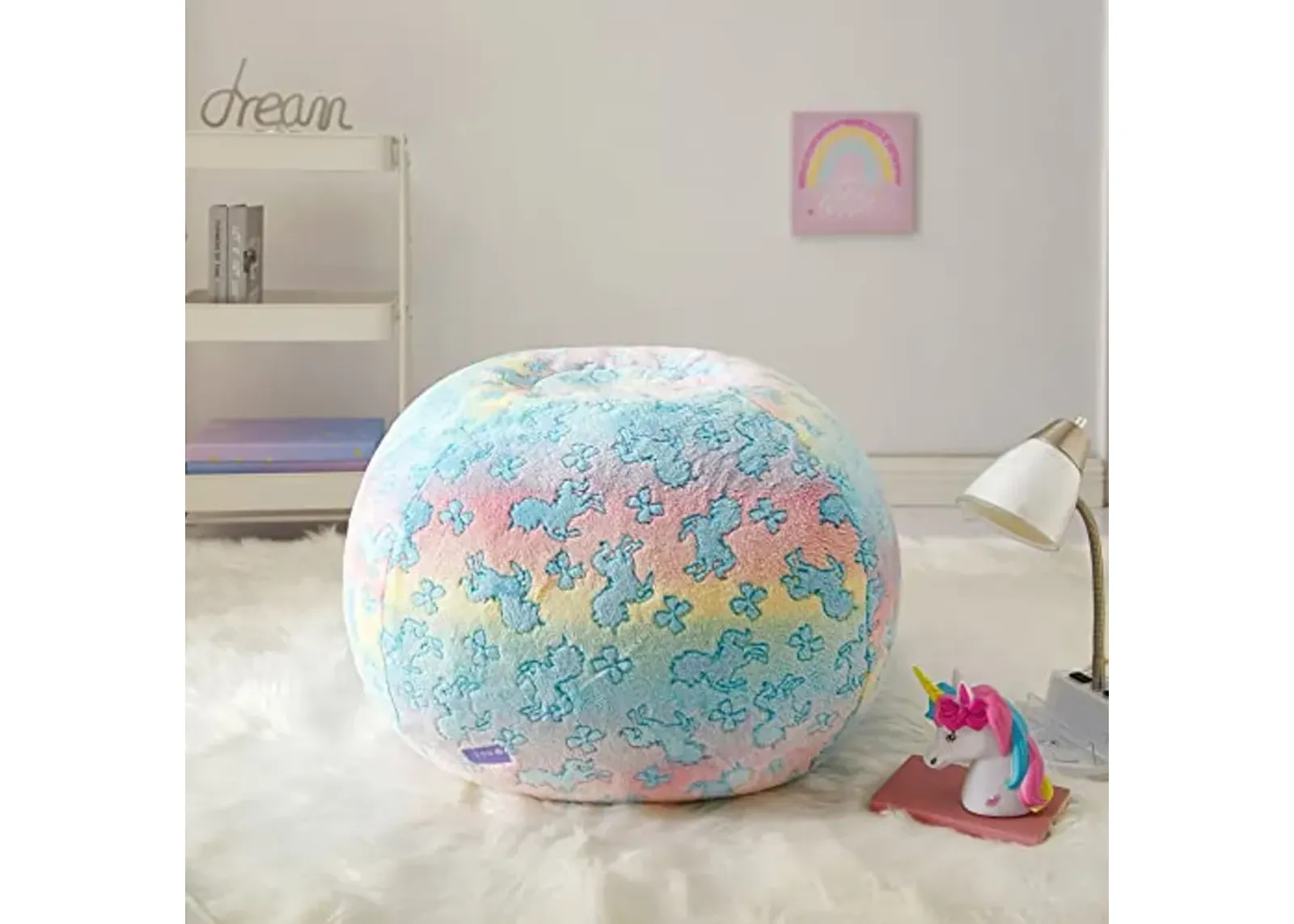 Idea Nuova Nickelodeon JoJo Siwa Embossed Faux Fur Round Bean Bag Chair for Kids,24"x24"x18"