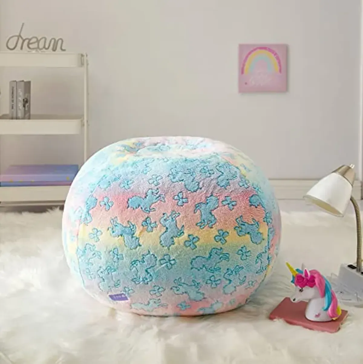 Idea Nuova Nickelodeon JoJo Siwa Embossed Faux Fur Round Bean Bag Chair for Kids,24"x24"x18"