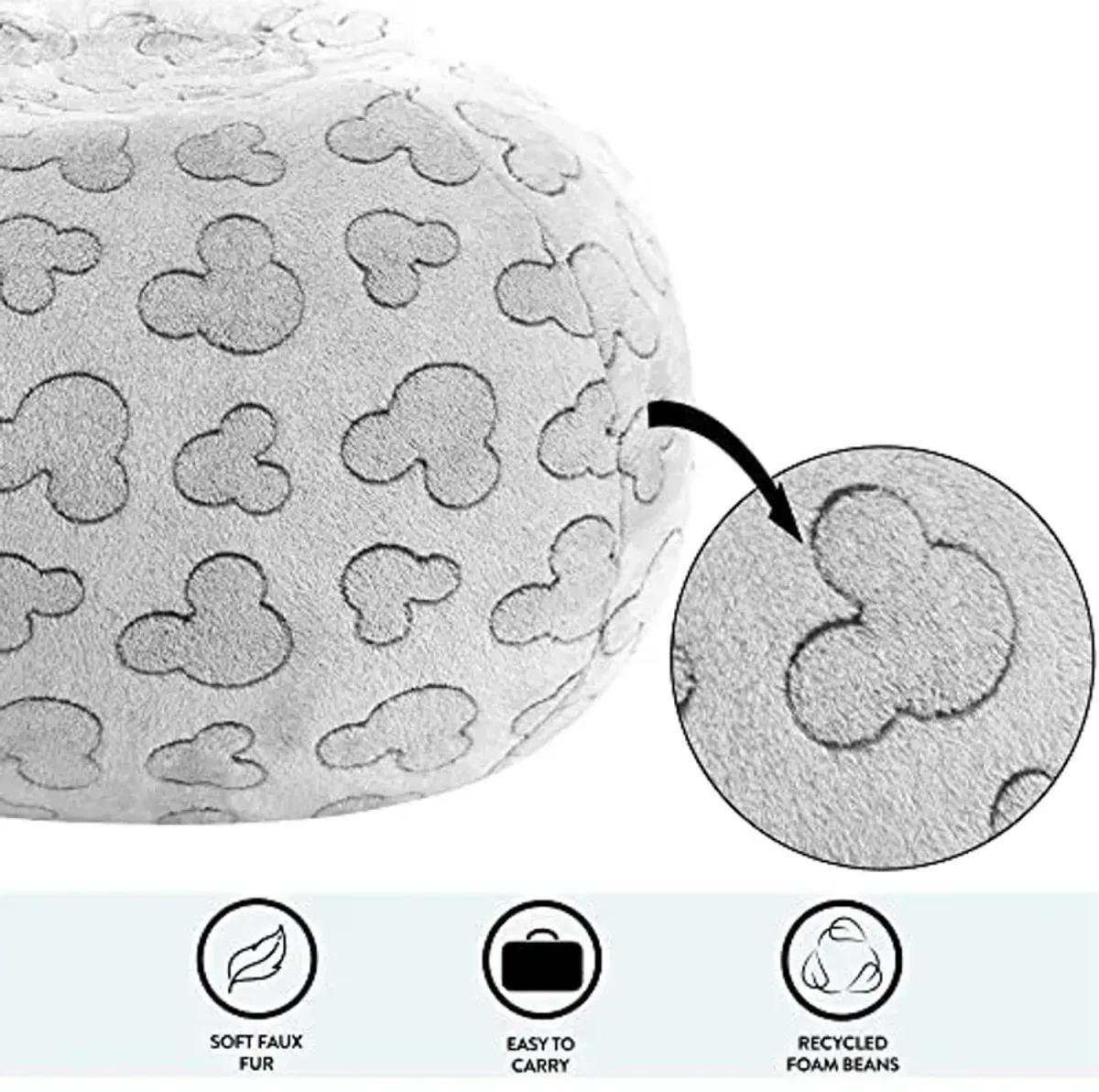 Idea Nuova Disney Mickey Mouse Embossed Faux Fur Round Bean Bag Chair for Kids,24"x24"x18"