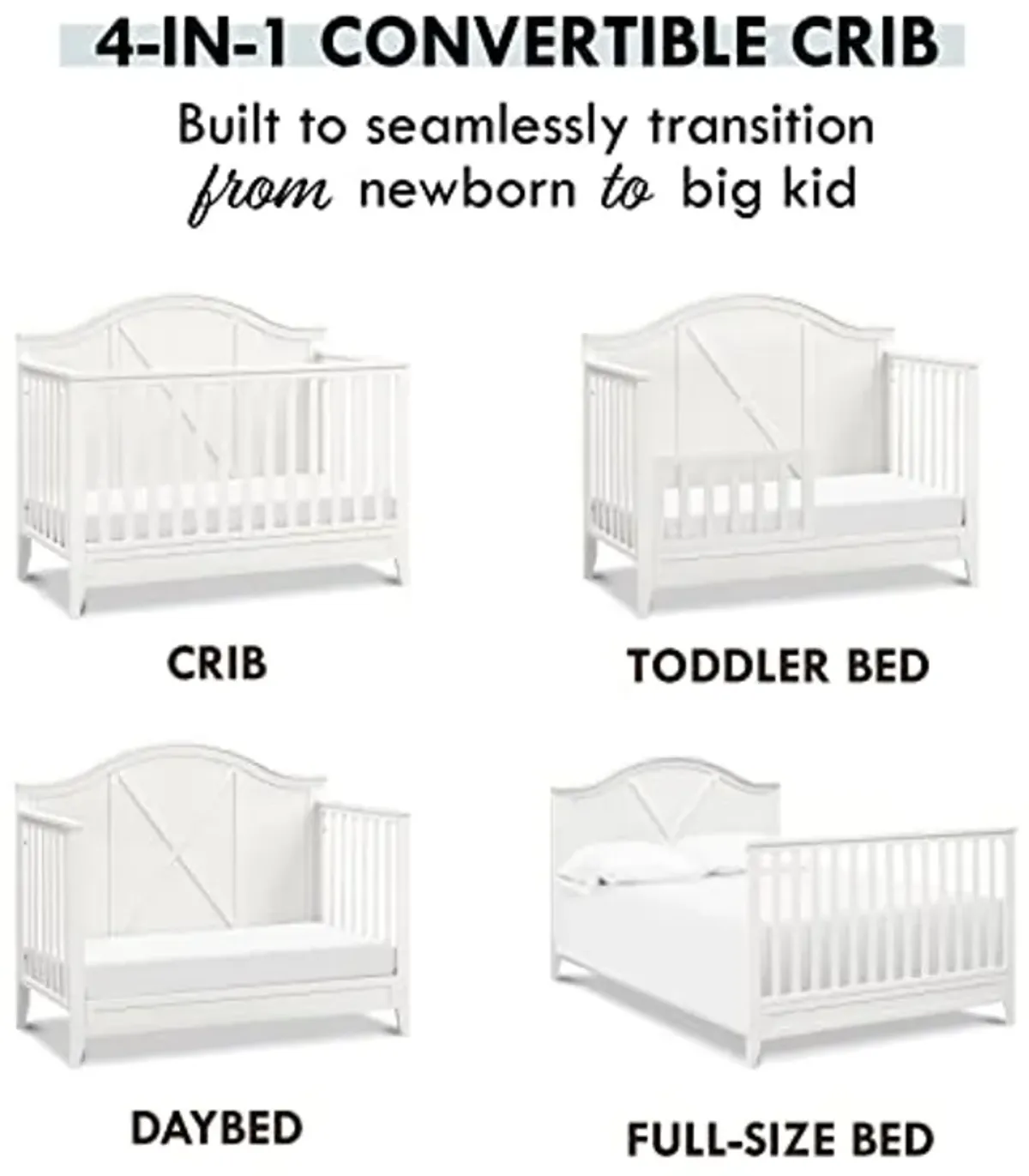 Davinci Sawyer Farmhouse 4-in-1 Convertible Crib in Heirloom White, GREENGUARD Gold Certified