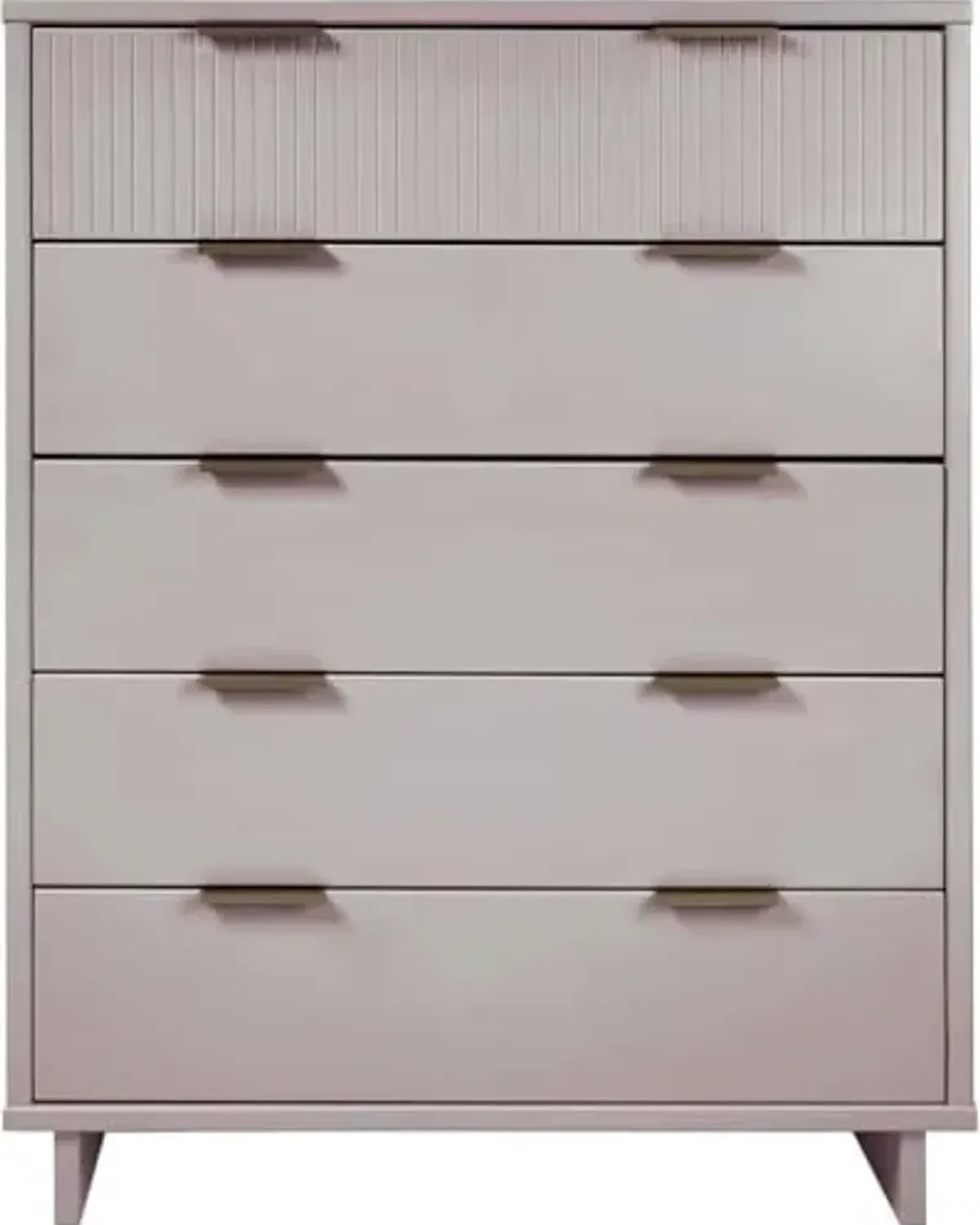 Manhattan Comfort Granville 50-Inch Modern Tall Dresser with 5 Full Extension Soft Close Drawers, Textured Ribbed Lines Design Made of Solid Wood with Gold Accent, TV Stand for Bedroom, Light Grey