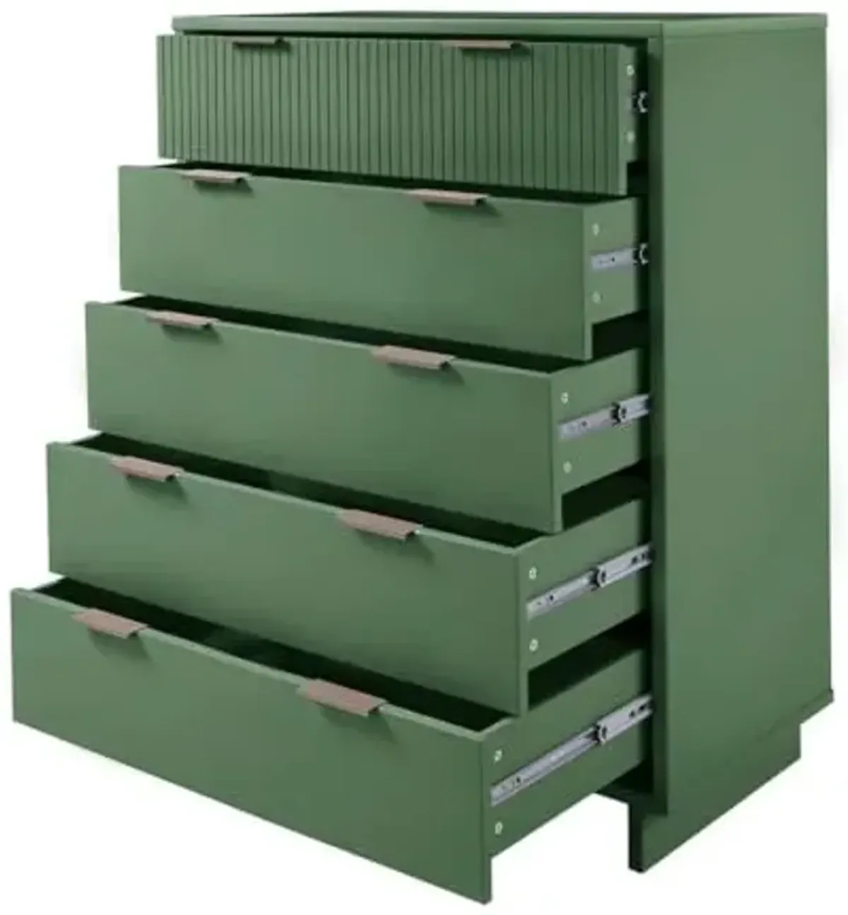 Manhattan Comfort Granville 50-Inch Modern Tall Dresser with 5 Full Extension Soft Close Drawers, Textured Ribbed Lines Design Made of Solid Wood with Gold Accent, TV Stand for Bedroom, Sage Green