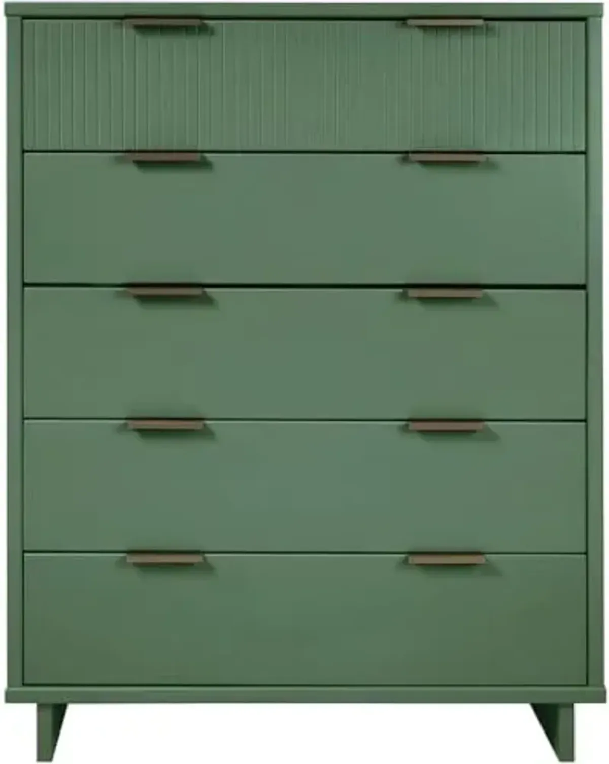 Manhattan Comfort Granville 50-Inch Modern Tall Dresser with 5 Full Extension Soft Close Drawers, Textured Ribbed Lines Design Made of Solid Wood with Gold Accent, TV Stand for Bedroom, Sage Green