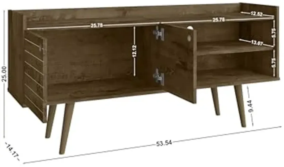 Manhattan Comfort 53.54" Mid-Century Modern TV Stand-Recommended for 46 to 50 Inch Screen-Entertainment Center with 2 Shelves, 1 Cabinet and 2 Media Holes Bogart, Rustic Brown