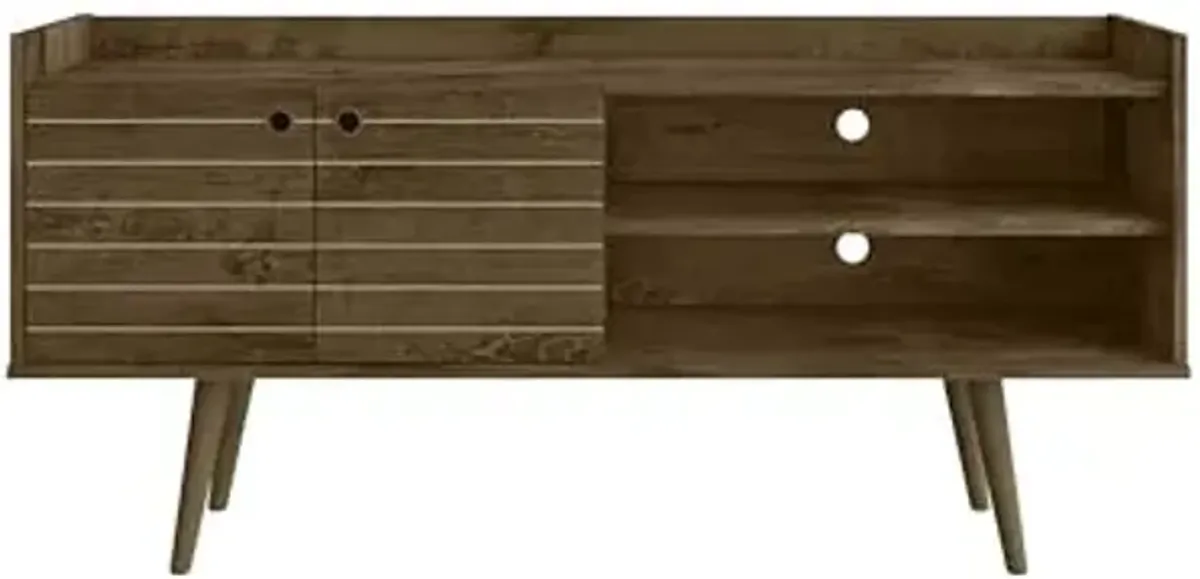 Manhattan Comfort Bogart 53.54" Mid-Century Modern TV Stand, Recommended for 46 to 50 Inch Screen, Entertainment Center with 2 Shelves, 1 Cabinet and 2 Media Holes, Rustic Brown