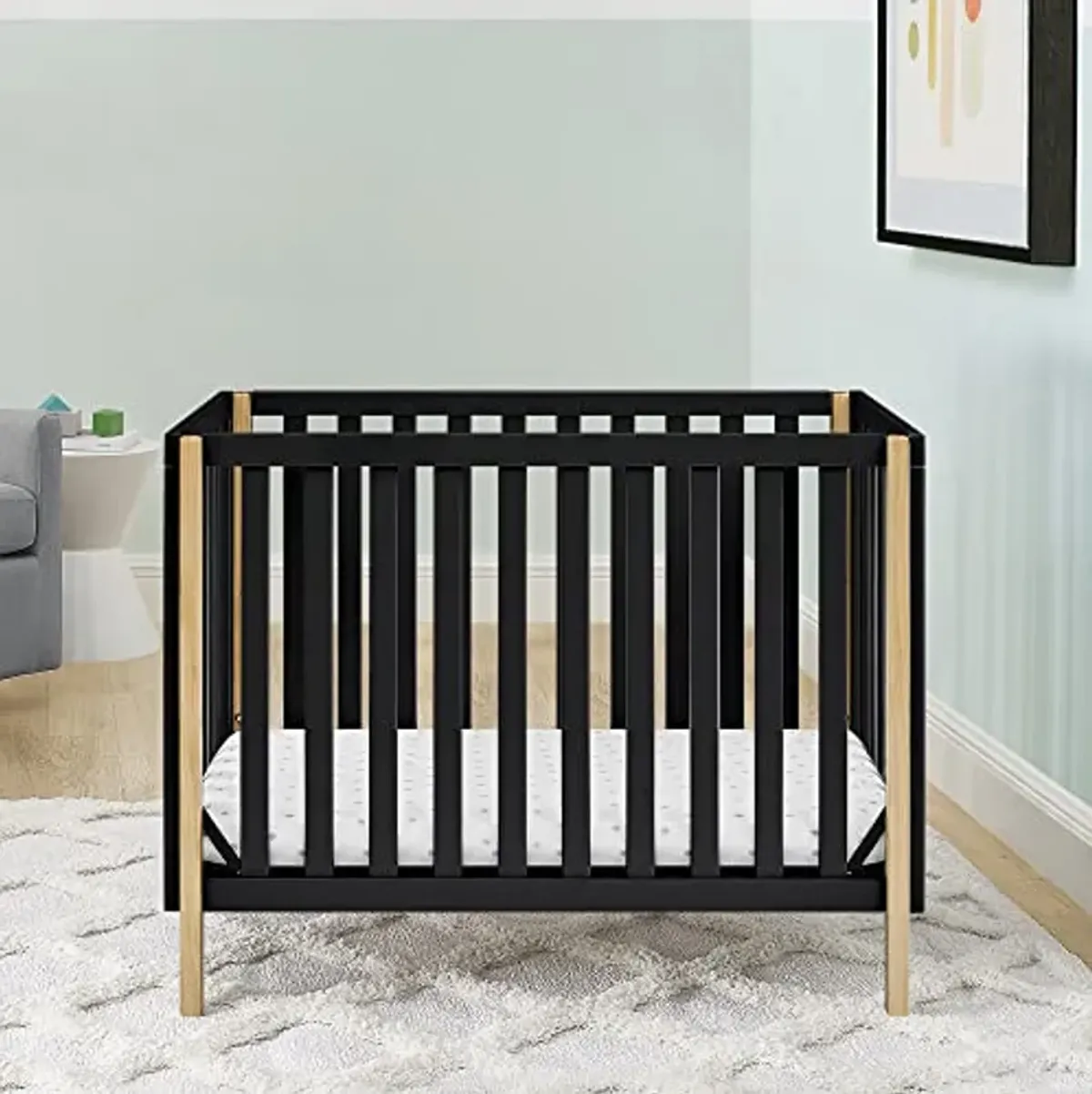 Delta Children Gio Mini Crib with 2.75" Mattress Included, Ebony/Natural