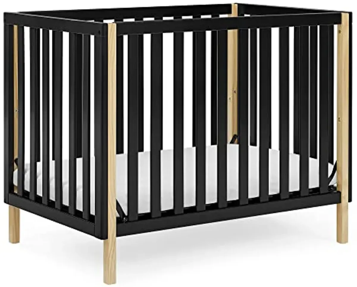 Delta Children Gio Mini Crib with 2.75" Mattress Included, Ebony/Natural