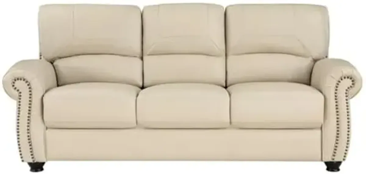 Lexicon Foxborough 21.5" Traditional Plywood and Leather Sofa in Cream