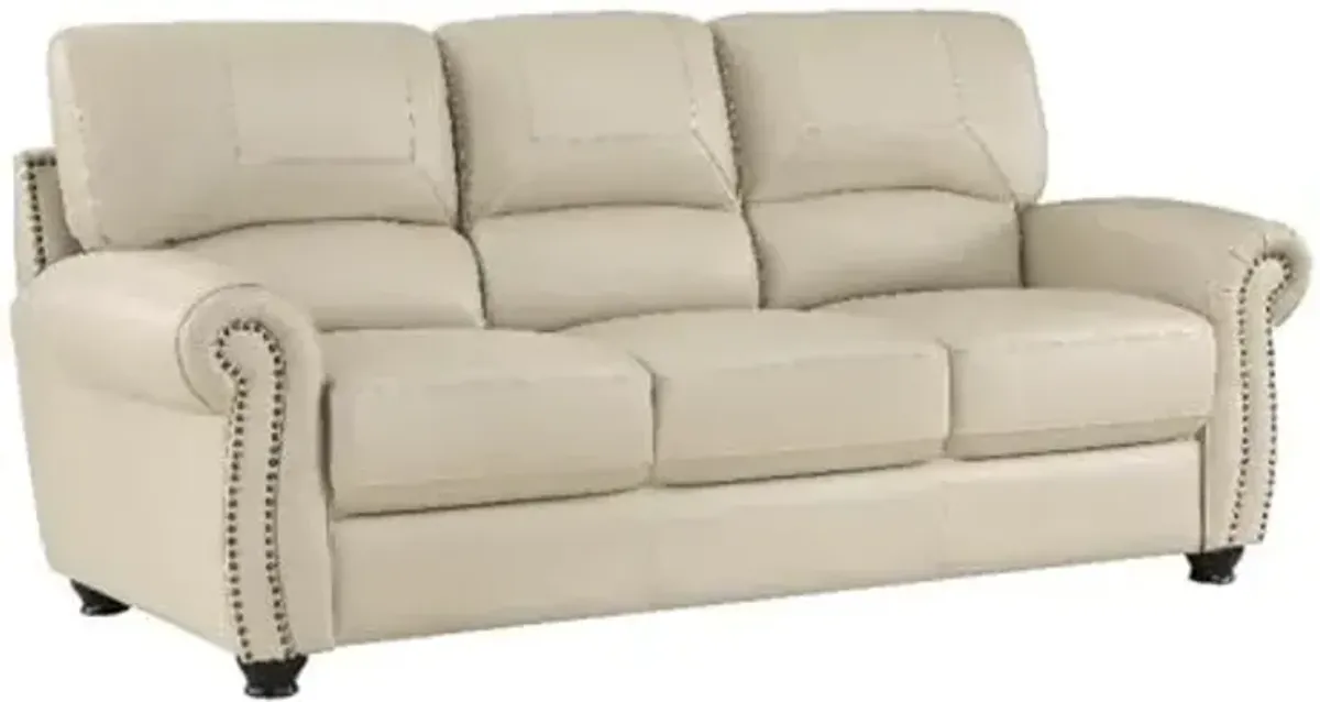 Lexicon Foxborough 21.5" Traditional Plywood and Leather Sofa in Cream