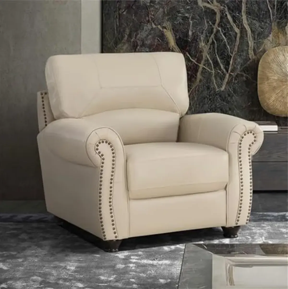 Lexicon Foxborough 21.5" Traditional Plywood and Leather Chair in Cream