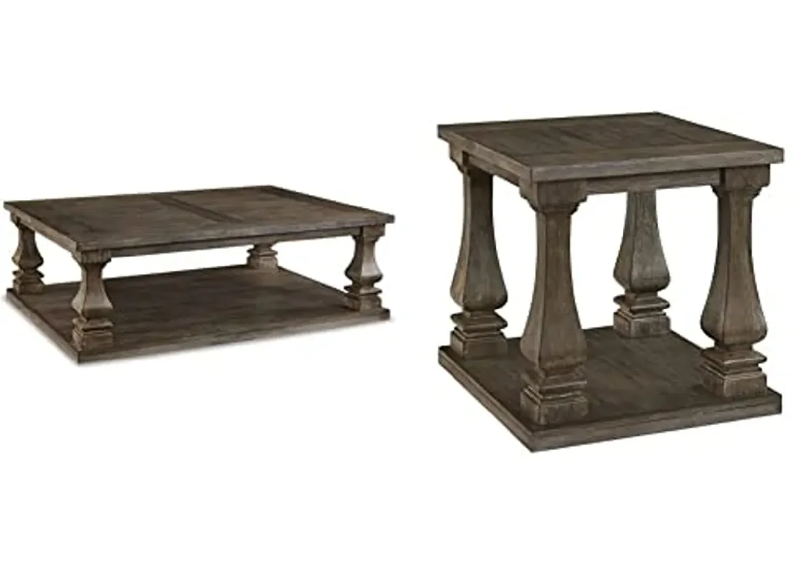 Signature Design by Ashley Johnelle Farmhouse Coffee Table with Weathered Gray Finish, Gray and Modern Country Rectangular End Table, Weathered Brown