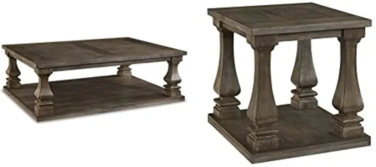 Signature Design by Ashley Johnelle Farmhouse Coffee Table with Weathered Gray Finish, Gray and Modern Country Rectangular End Table, Weathered Brown