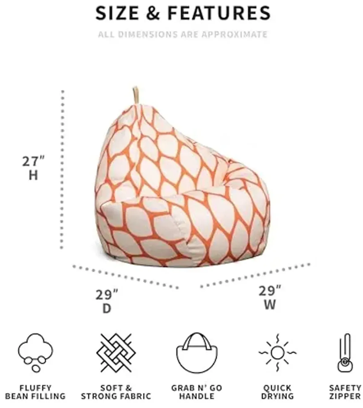 Big Joe Tuffet Weatherproof Bean Bag Chair, Paprika Bella Sunmax, Durable Weather Resistant Fabric, 2.5 feet Teardrop