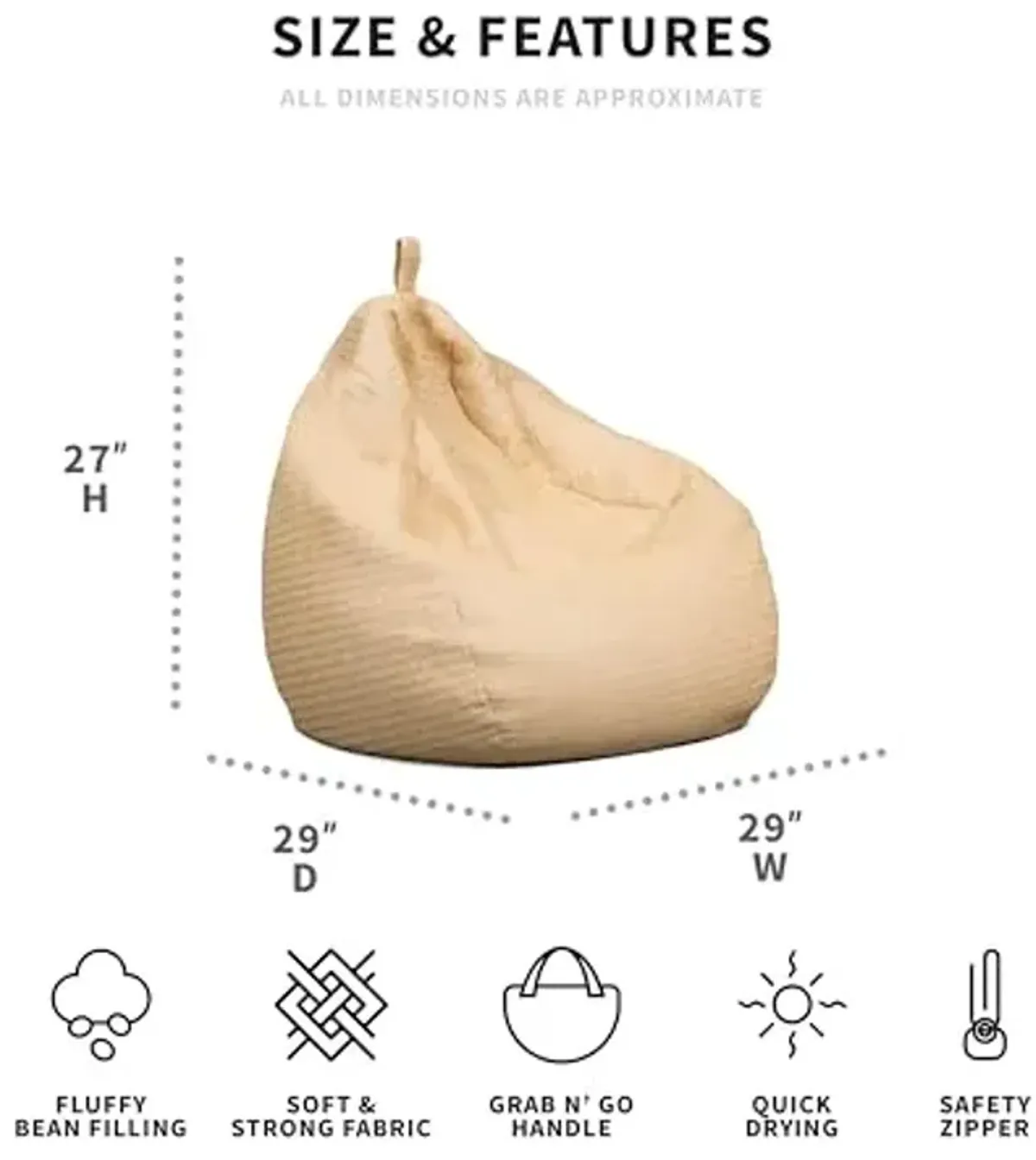 Big Joe Tuffet Weatherproof Bean Bag Chair, Natural Basket Weave, Breathable Weather Resistant Fabric, 2.5 feet Teardrop