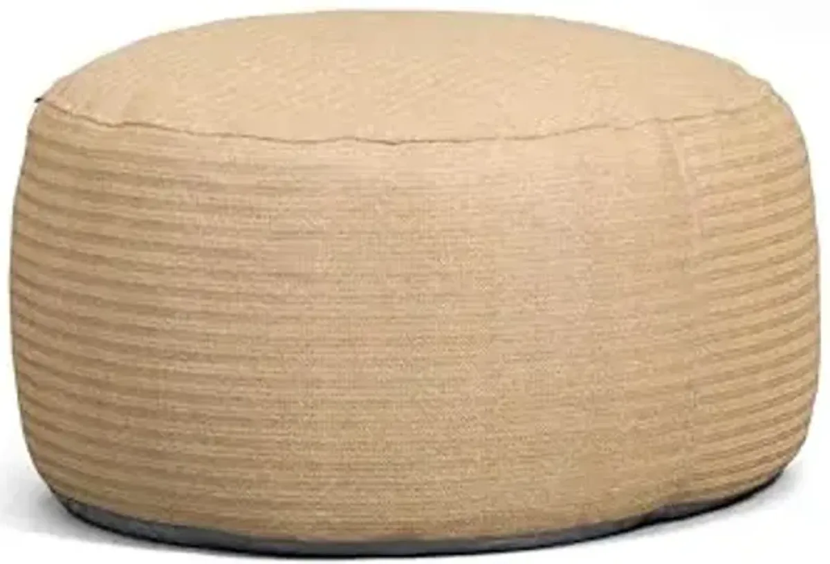 Big Joe Round Ottoman Weatherproof Bean Bag Footrest, Natural Basket Weave, Breathable Weather Resistant Fabric, 2.5 feet