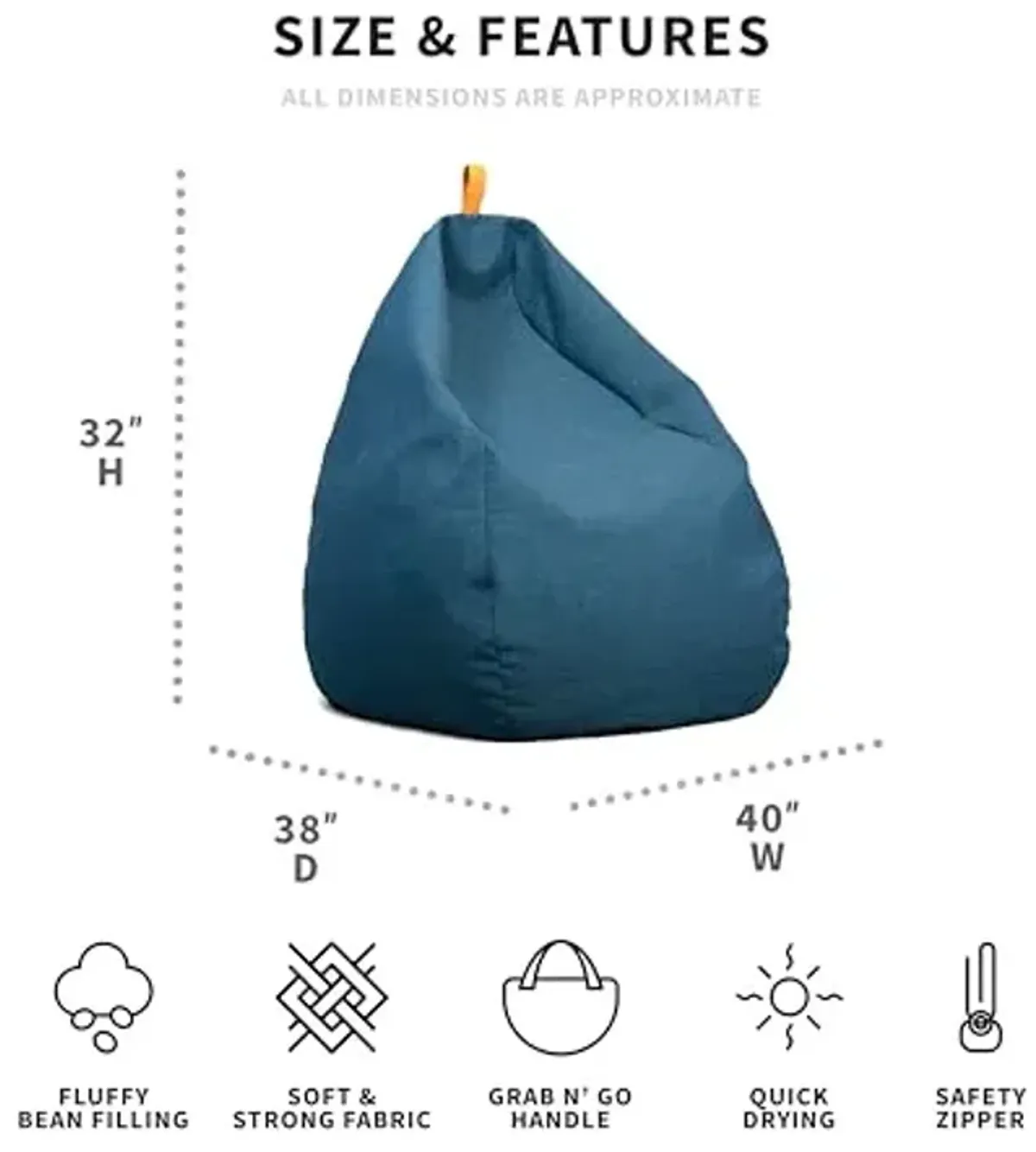 Big Joe Tuft Weatherproof Bean Bag Chair, Lakeshore Intertwist, Weather Resistant UV-Protected Fabric, 3 feet Teardrop