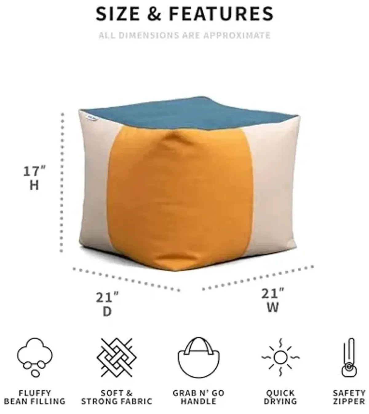 Big Joe Square Ottoman Weatherproof Bean Bag Footrest, Sunset Block Intertwist, Weather Resistant UV-Protected Fabric, 2 feet