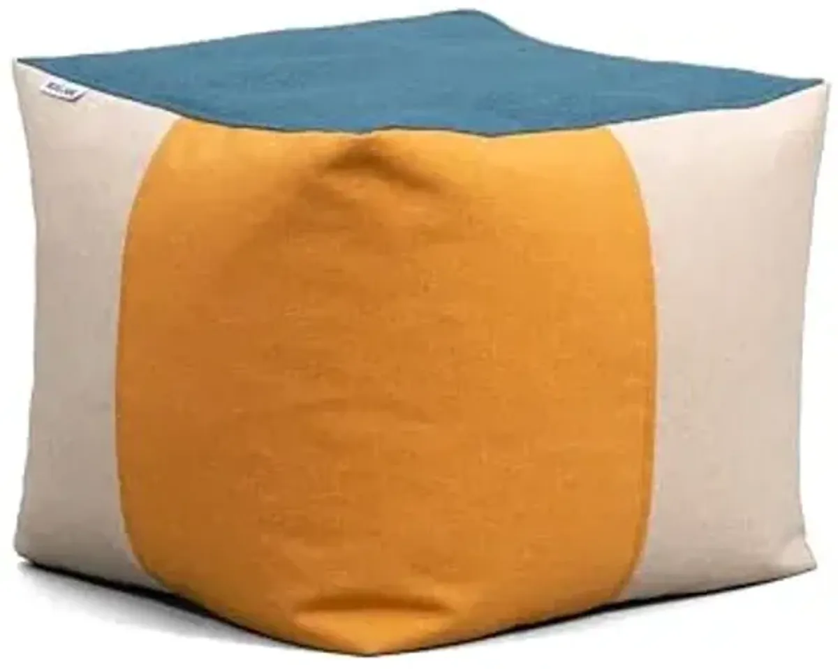 Big Joe Square Ottoman Weatherproof Bean Bag Footrest, Sunset Block Intertwist, Weather Resistant UV-Protected Fabric, 2 feet