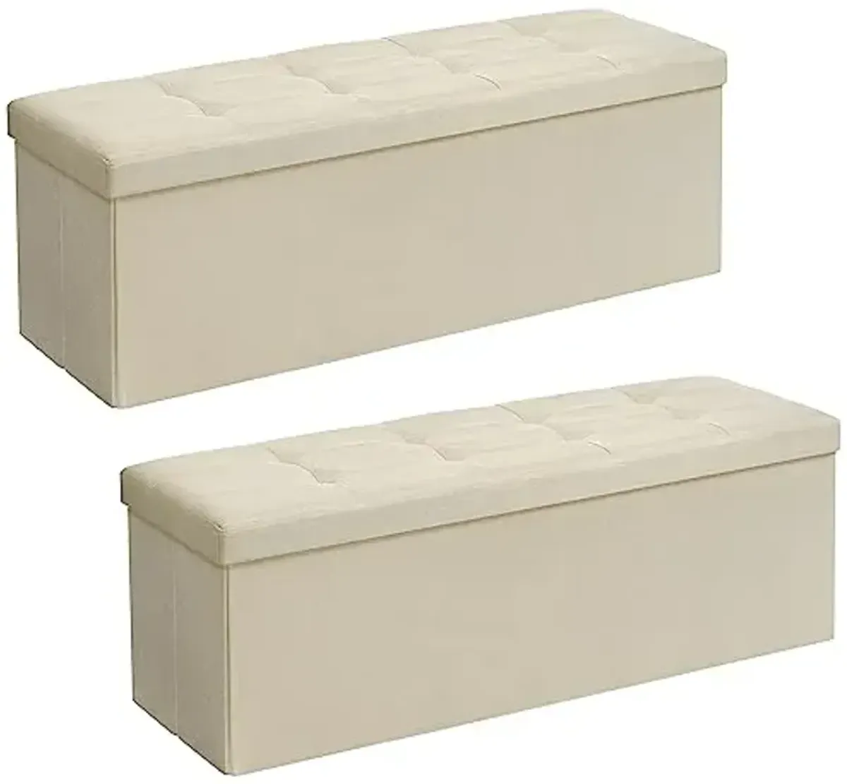 SONGMICS 43 Inches Folding Storage Ottoman Bench, Set of 2, Storage Chest, Foot Rest Stool, Bedroom Bench with Storage, Beige, ULSF429W02